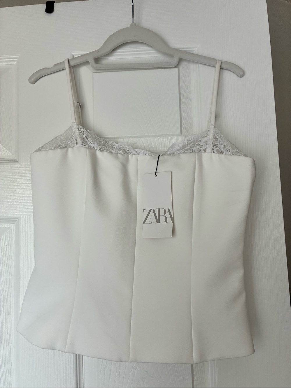 ZARA White Lace-Trim Corset Top